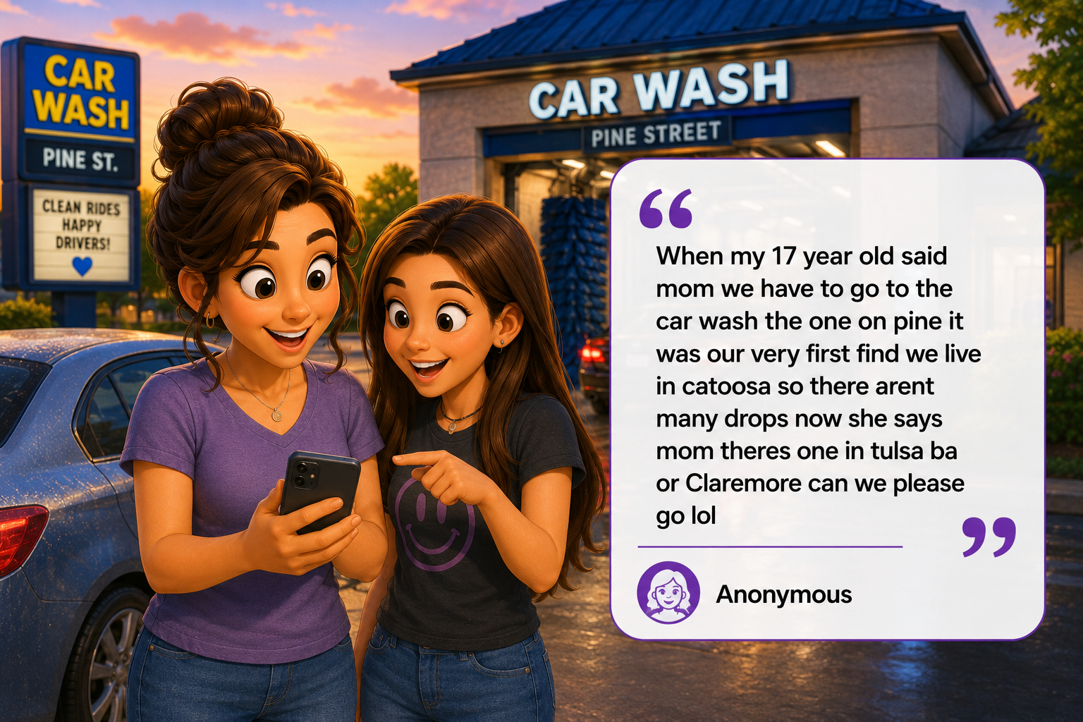 Road trip moment at Pine Street Car Wash